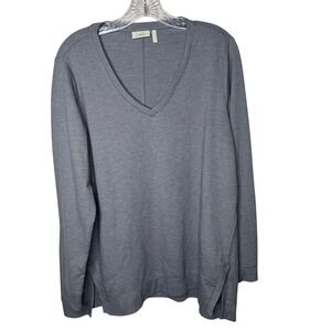 Logo Lounge Gray V Neck Long Sleeve Tunic Top Side Slits Size L Cozy